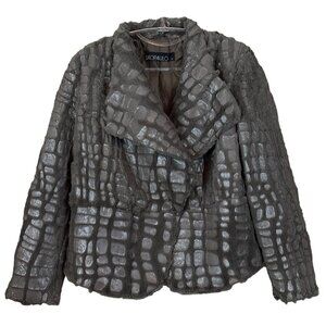 SaoPaulo Faux Fur Leather Shiny Animal Print Snap Coat Jacket Gray Size 42 US 10